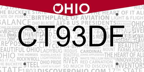 CT93DF Ohio License Plate