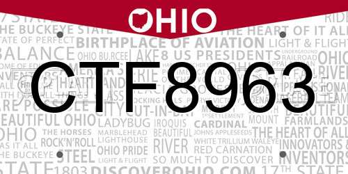 CTF8963 Ohio License Plate