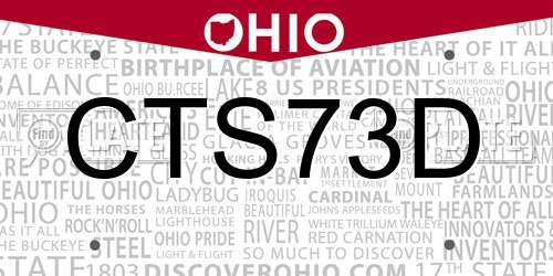 CTS73D Ohio License Plate