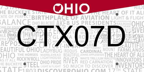 CTX07D Ohio License Plate