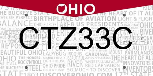 CTZ33C Ohio License Plate
