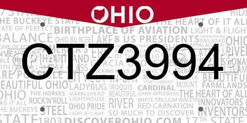 CTZ3994 Ohio License Plate