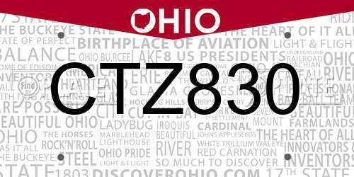CTZ830 Ohio License Plate