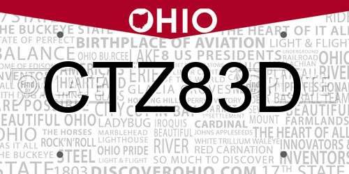 CTZ83D Ohio License Plate