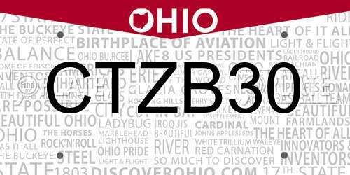 CTZB30 Ohio License Plate