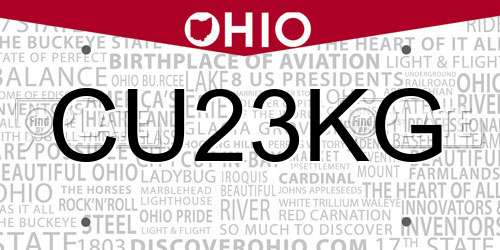 CU23KG Ohio License Plate