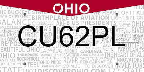 CU62PL Ohio License Plate