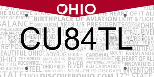CU84TL Ohio License Plate