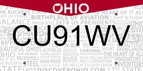 CU91WV Ohio License Plate
