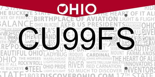 CU99FS Ohio License Plate