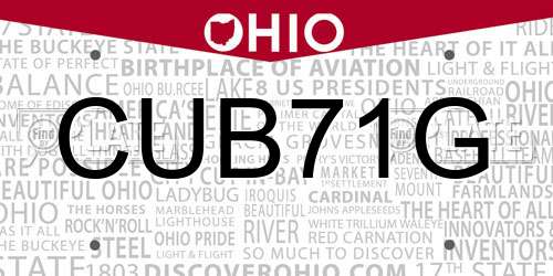 CUB71G Ohio License Plate