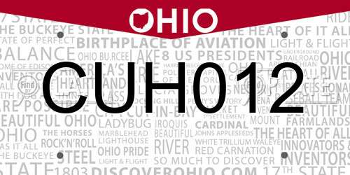 CUH012 Ohio License Plate