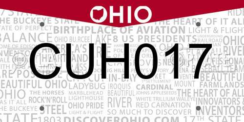 CUH017 Ohio License Plate