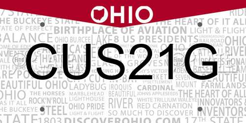 CUS21G Ohio License Plate