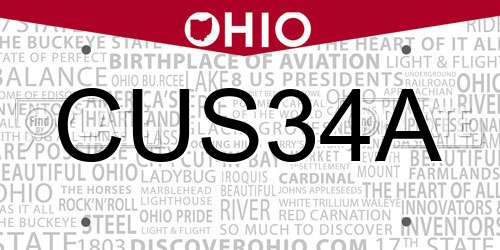 CUS34A Ohio License Plate
