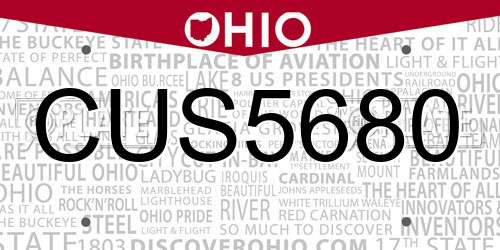 CUS5680 Ohio License Plate