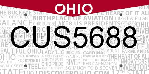 CUS5688 Ohio License Plate