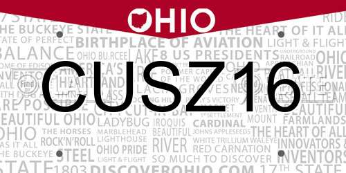 CUSZ16 Ohio License Plate