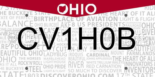 CV1H0B Ohio License Plate