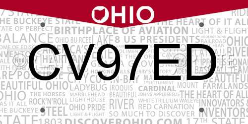 CV97ED Ohio License Plate