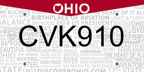 CVK910 Ohio License Plate