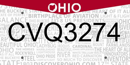 CVQ3274 Ohio License Plate