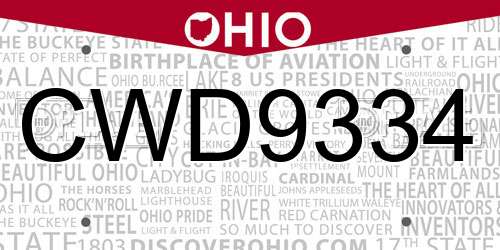 CWD9334 Ohio License Plate
