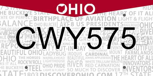 CWY575 Ohio License Plate