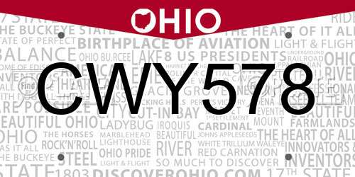 CWY578 Ohio License Plate
