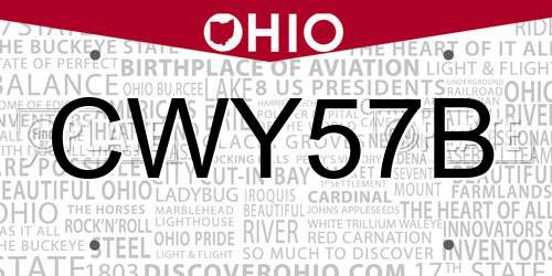 CWY57B Ohio License Plate