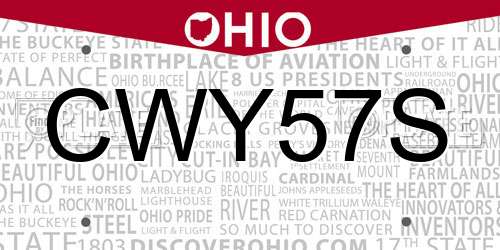 CWY57S Ohio License Plate