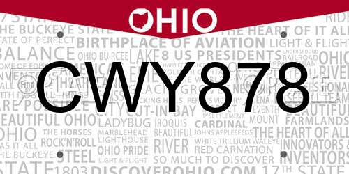 CWY878 Ohio License Plate