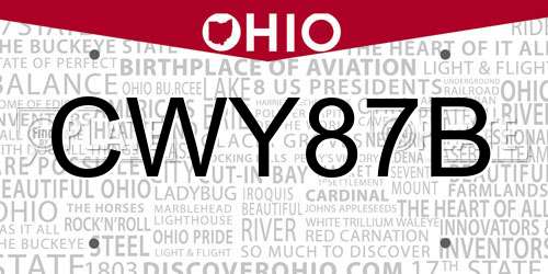 CWY87B Ohio License Plate