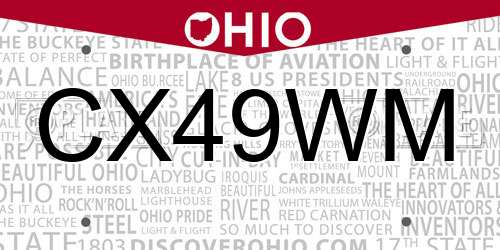 CX49WM Ohio License Plate