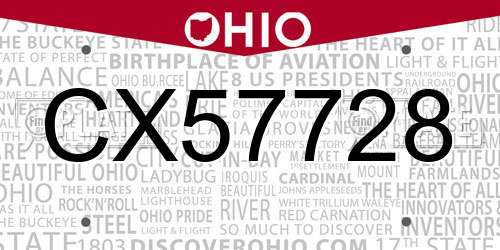CX57728 Ohio License Plate