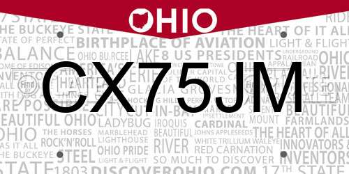 CX75JM Ohio License Plate