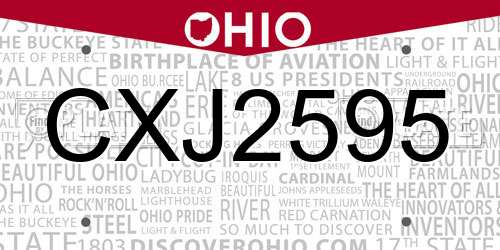 CXJ2595 Ohio License Plate