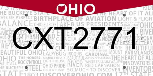 CXT2771 Ohio License Plate