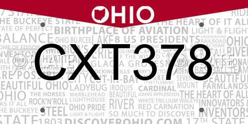 CXT378 Ohio License Plate
