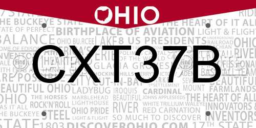 CXT37B Ohio License Plate