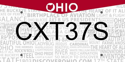 CXT37S Ohio License Plate