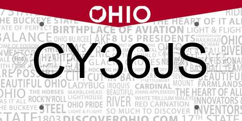 CY36JS Ohio License Plate