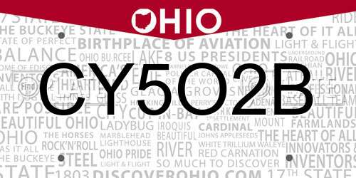 CY5O2B Ohio License Plate