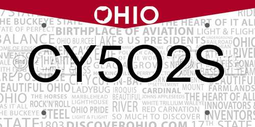CY5O2S Ohio License Plate