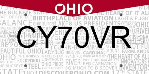 CY70VR Ohio License Plate