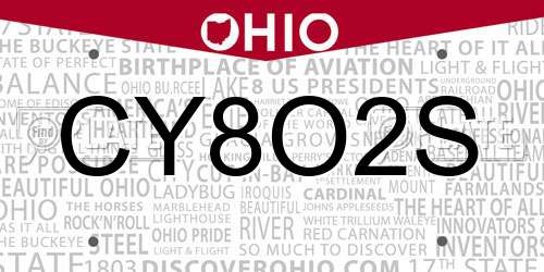 CY8O2S Ohio License Plate