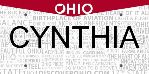 CYNTHIA Ohio License Plate