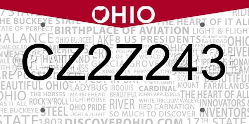 CZ2Z243 Ohio License Plate
