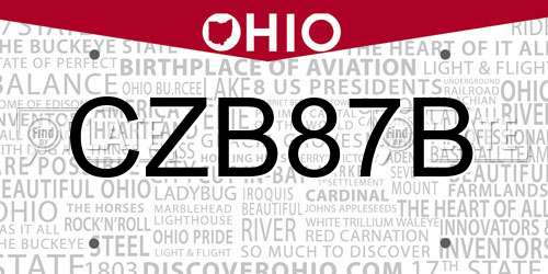 CZB87B Ohio License Plate