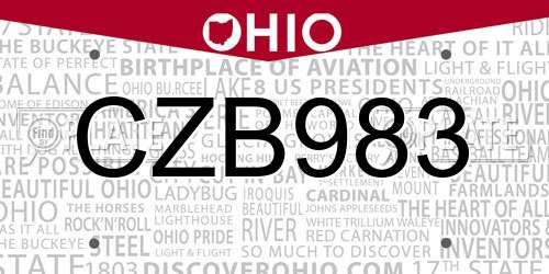 CZB983 Ohio License Plate